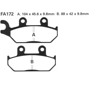 Zamów dziś Klocki hamulcowe EBC FA172TT A. 104 x 45.6 x 9.8mm B. 88 x 42 x 9.8mm NA PRZÓD