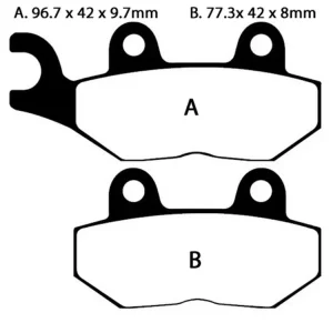 Klocki hamulcowe EBC FA214/2HH A. 96.7 x 42 x 9.7mm B. 77.3 x 42 x 8mm Ostatnie sztuki