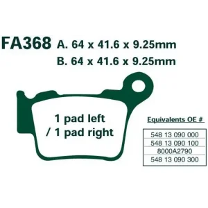 Najlepsza cena Klocki hamulcowe EBC FA368TT A. 64 x 41.6 x 9.25mm B. 64 x 41.6 x 9.25mm NA TYŁ