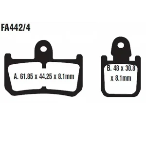 Nowość Klocki hamulcowe EBC FA423/4 A. 61.85 x 44.25 x 8.1mm B. 48 x 30.8 x 8.1mm NA PRZÓD