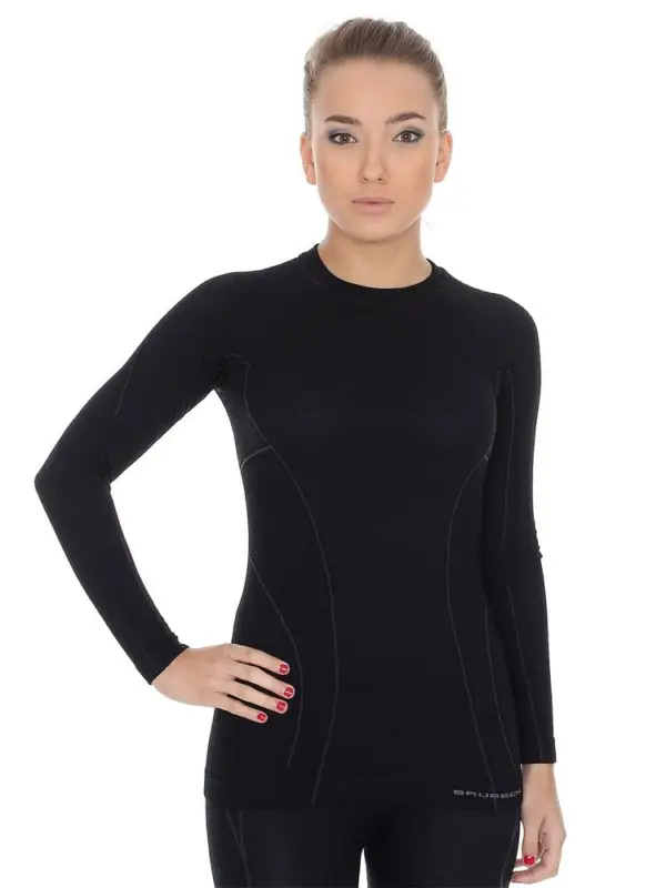 Koszulka damska Brubeck Active Wool z długim rękawem czarna Nowość
