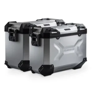 Zestaw: kufry boczne TRAX ADV + stelaże EVO SW-MOTECH 37/45 L do motocykla Honda XRV750 Africa Twin (92-03)[pojemność 37 i 45 L] srebrne Premium