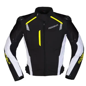 Kurtka motocyklowa Modeka Lineos czarno-biało-neonowa Rabat