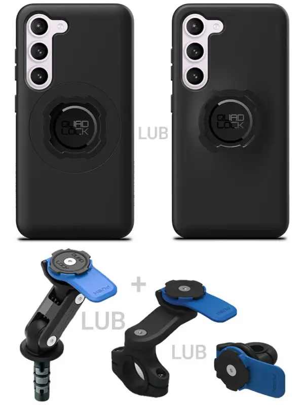Dostępne od ręki Etui na telefon Samsung Galaxy S23 oraz mocowanie motocyklowe Quad Lock