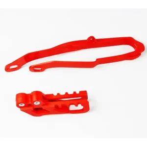 Darmowy zwrot Komplet ślizg+prowadnica łańcucha UFO do Hondy CR 125/250 (00-04), CRF 250R/X (04), CRF 450R (02-04) czerwone