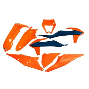 Oferta limitowana Komplet plastików z osłoną lampy UFO do KTM EXC 125 (20-21), EXC/EXCF(EXC-F) 150/250/300/350/450/500 (20-) pomarańczowo-niebieski