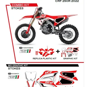 Komplet plastików i naklejek UFO Stokes do Hondy CRF 250R (22-), CRF 450 (21-) czerwony Oferta limitowana
