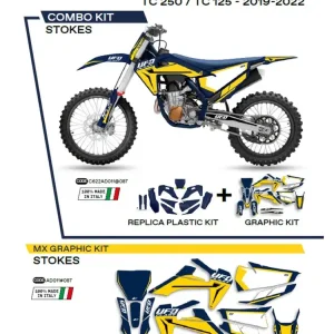 Komplet plastików i naklejek UFO Stokes do Husqvarny TC 125/250 (19-22), FC 250/350/450 (19-22) niebieski Wyprzedaż