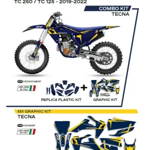 Darmowy zwrot Komplet plastików i naklejek UFO Tecna do Husqvarny TC 125/250 (19-22), FC 250/350/450 (19-22) niebieski