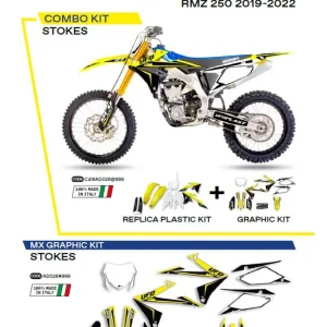 Tylko dziś Komplet plastików i naklejek UFO Stokes do Suzuki RMZ 250 (19-), RMZ 450 (18-) biało-żółto-czarny