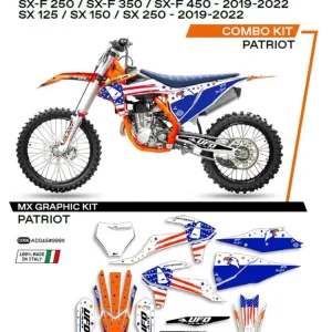 Komplet naklejek UFO Patriot do KTM SX/SXF 125/150/250/350/450 (19-) biało-niebieski Nowość