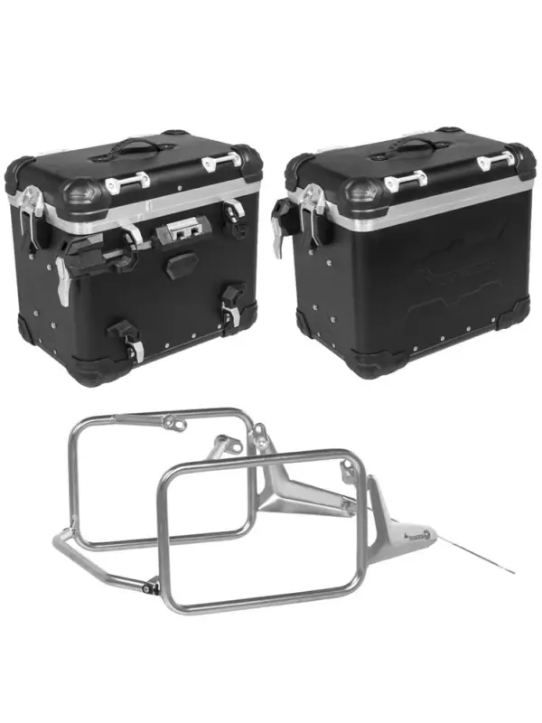Zestaw: kufry boczne z anodowanego aluminium czarne "And-Black" Zega Evo + stelaże Touratech do BMW R1300 GS (23-) (45+45L) Tylko dziś