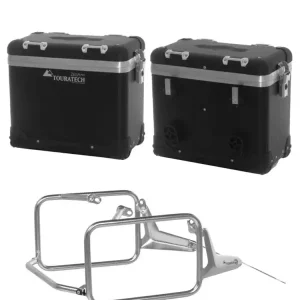 Zestaw: kufry boczne z anodowanego aluminium czarne Zega Pro + stelaże Touratech do BMW R 1300 GS (23-) (38+38L) Zniżka