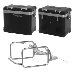 Zestaw: kufry boczne z anodowanego aluminium czarne Zega Pro + stelaże Touratech do BMW R 1300 GS (23-) (45+45L) Tani