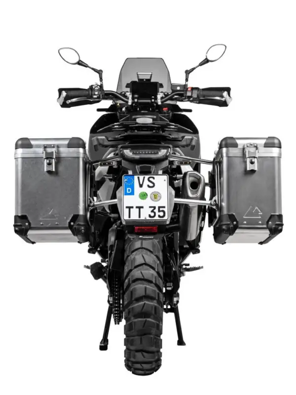 Zestaw: kufry boczne aluminiowe srebrne Zega Pro + stelaże srebrne Touratech Husqvarna Norden 901/ Expedition, KTM Adventure 890/ R/ 790/ R (38+45L) Wysoka jakość