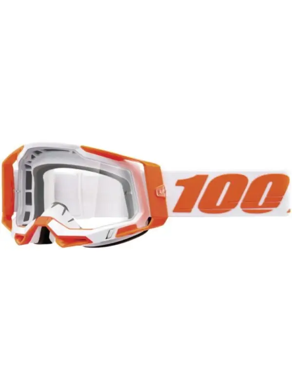 Gogle motocyklowe 100% Racecraft 2 z przezroczystą szybką, pomarańczowo-białe Super okazja