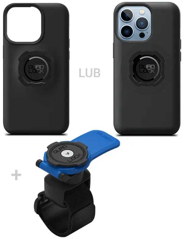 Zestaw: etui na telefon iPhone 13 Pro + uchwyt Quad Lock montowany za pomocą paska z szybkozłączką Łatwy zwrot