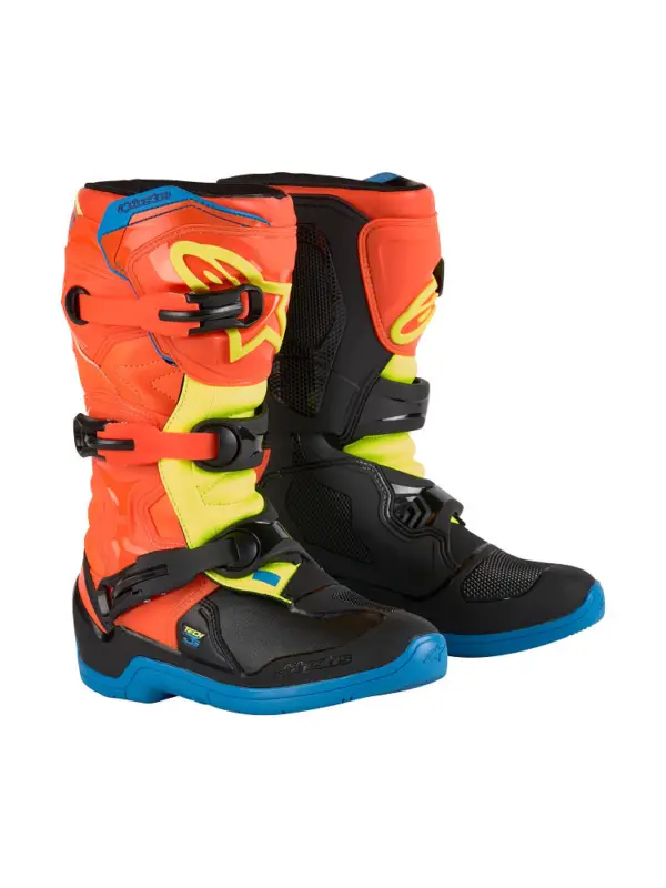 Wysoka jakość Buty enduro dziecięce Alpinestars MX Tech 3S Youth pomarańczowo-żółto-niebieskie