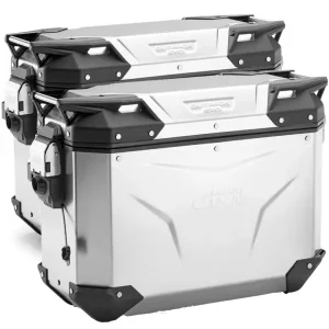 Zestaw kufrów bocznych aluminiowych GIVI Trekker Outback Evo Smart 37 srebrnych [z 2 wkładkami SLR; poj.: 2 x 37 litrów] Ograniczona ilość