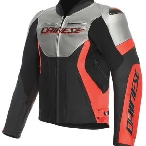 Kurtka motocyklowa skórzana Dainese Racing 5 srebrno-czarno-czerwona Wysoka jakość