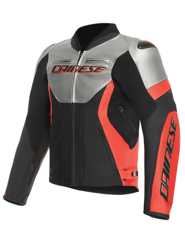 Kurtka motocyklowa skórzana Dainese Racing 5 srebrno-czarno-czerwona Wysoka jakość