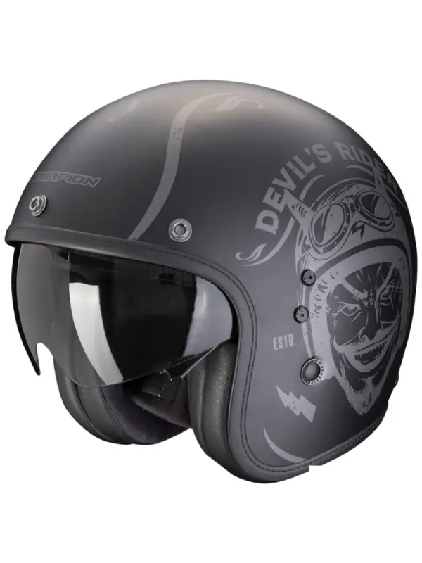 Darmowy zwrot Kask otwarty Scorpion Belfast Evo Romeo czarno-srebrny matowy