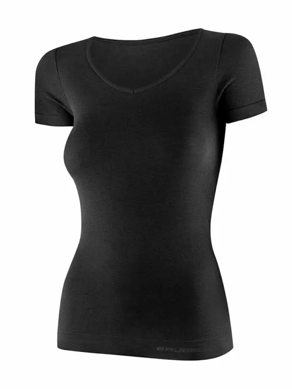 Koszulka damska z krótkim rękawem Brubeck Comfort Merino czarna Szybka dostawa