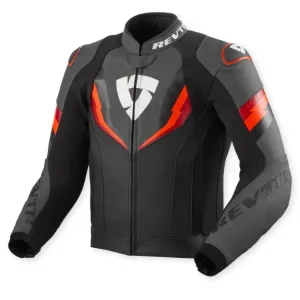 Kurtka motocyklowa skórzana REV’IT! Quantum 3 czarno-fluo czerwona Ekspresowa dostawa