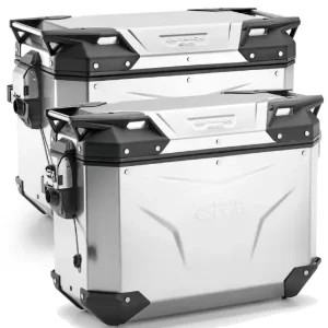 Zestaw kufrów bocznych GIVI Trekker Outback Evo Smart 37/48 aluminiowych, srebrnych [z 5 wkładkami SLR; poj.: prawy 37l, lewy: 48l] Ograniczona ilość