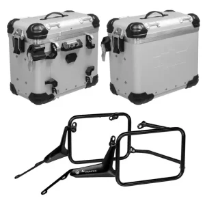 Zestaw: kufry boczne z anodowanego aluminium srebrne "And-S" Zega Evo + stelaże czarne Touratech BMW R 1300 GS Adventure (24-) [38+38l] Tylko dziś