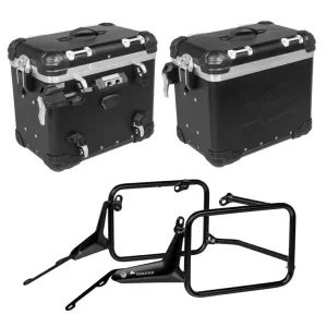 Zestaw: kufry boczne z anodowanego aluminium czarne "And-Black" Zega Evo + stelaże czarne Touratech BMW R 1300 GS Adventure (24-) [45+45l] Oferta limitowana
