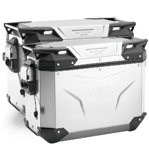 Zestaw kufrów bocznych GIVI Trekker Outback Evo Smart 44/48 aluminiowych, srebrnych [z 5 wkładkami SLR; poj.: prawy 44l, lewy: 48l] Zamów dziś