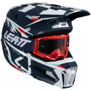 Bezpieczna płatność Kask enduro Leatt Moto 3.5 z goglami niebiesko-biało-czerwonymi