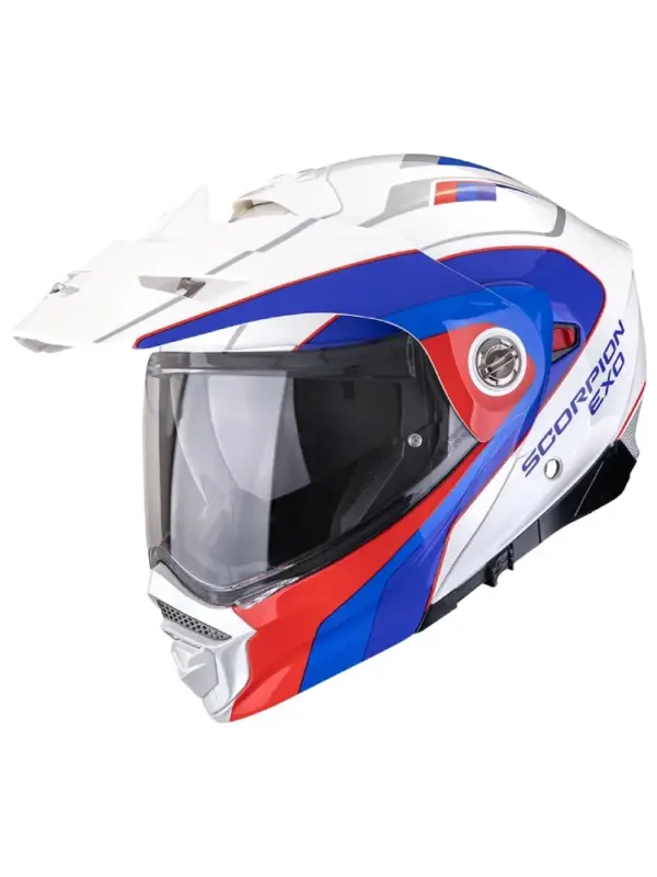 Kask adventure Scorpion ADX-2 Kamps biało-czerwono-niebieski Łatwy zwrot