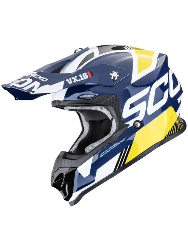 Bestseller Kask enduro Scorpion VX-16 Evo Air Analog biało-niebiesko-żółty