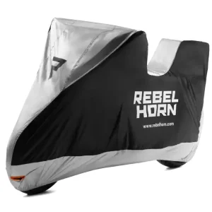 Wybór klientów Pokrowiec na motocykl z miejscem na kufer centralny Rebelhorn Shelter czarno-srebrny